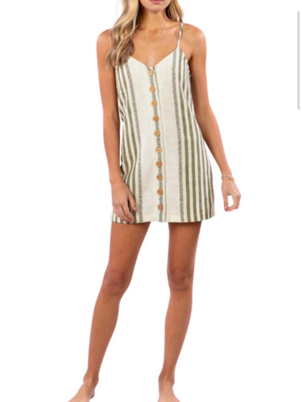 Ripcurl Costa Stripe Mini Dress XL Women’s Button-Front Cotton Blend Cream Green